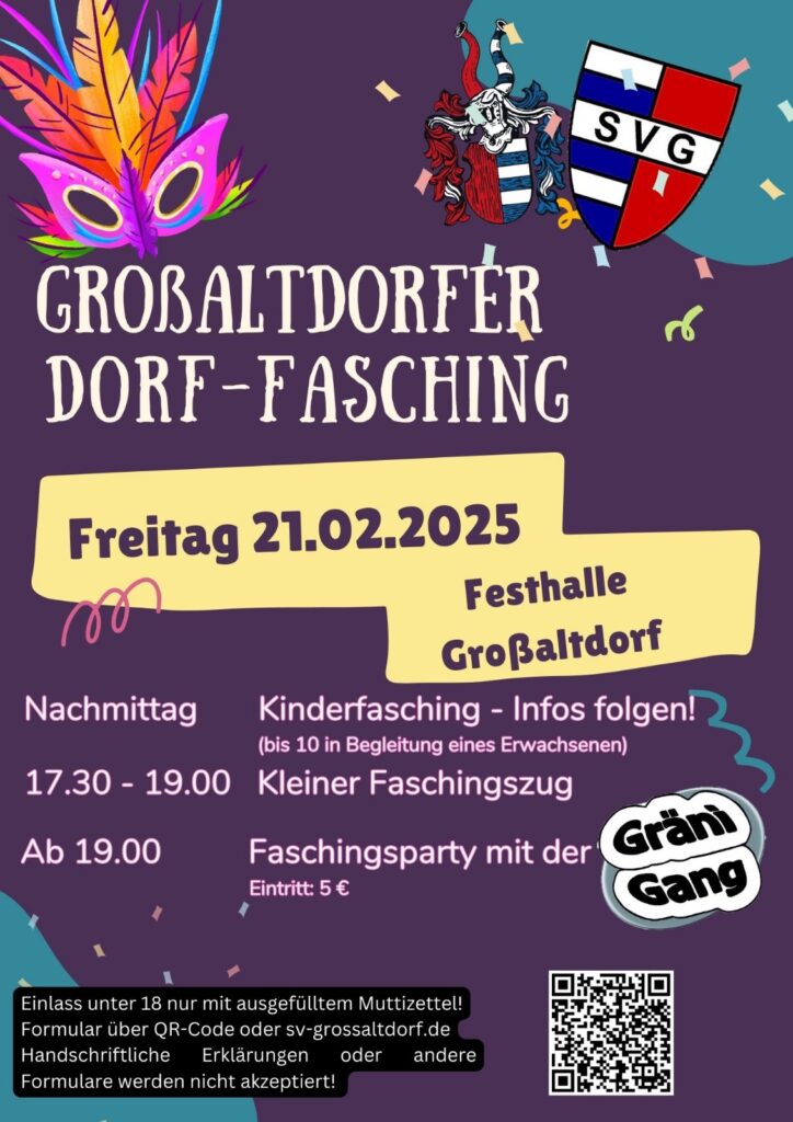 Plakat mit Hinweisen zum Großaltdorfer Dorf-Fasching